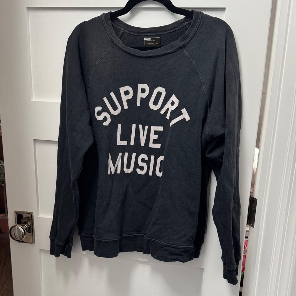 Retro brand Support Live Music Charcoal Crew Neck Sweater L